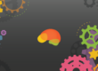 A group of colorful gears on a black background