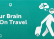 A green sign with a person on a scooter and a thought bubble above