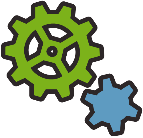 A green and blue cogwheel next to each other