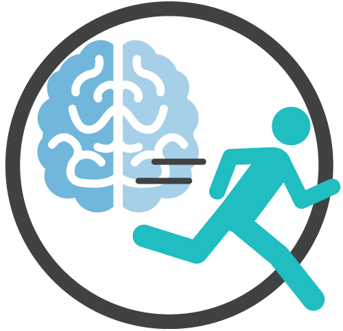 A person running in front of a brain