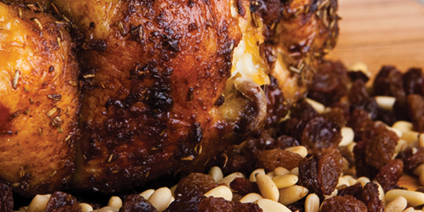 A close up of food on a cutting board