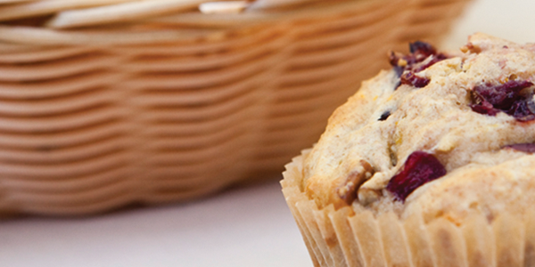 muffin A close up of a muffin near a basket