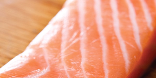 salmon_0 A piece of salmon sitting on top of a wooden table