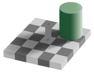 A 3d image of a checkered surface with a green cylinder